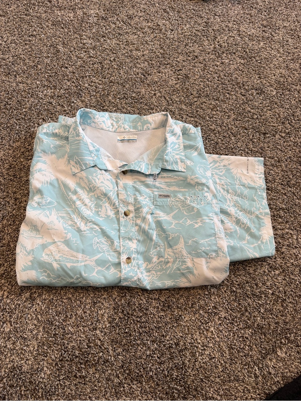 Columbia Men’s Light Blue Tropical Print Button-Down Shirt
